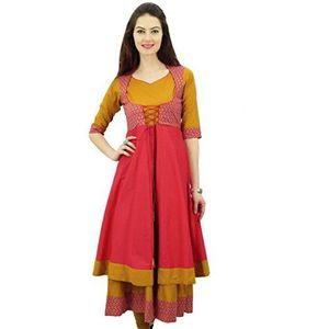 Phagun Designer dubbellaags Anarkali Kurti Dori jas stijl Indiase jurk, Koraal Roze, 40