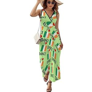 I Love Irish Dance Maxi-jurk voor dames, mouwloos, lange zomerjurken, strandjurken, A-lijn, M