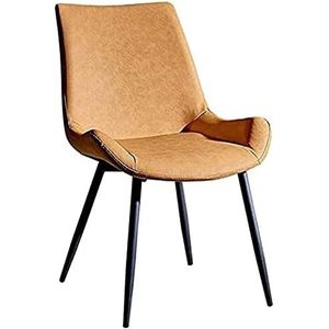 GEIRONV 1 stuks moderne eetkamerstoel, metalen voeten kantoor vergaderzaal receptie stoel PU lederen rugleuning keukenstoel Eetstoelen (Color : Khaki, Size : 45x49x84cm)