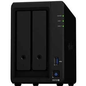 Synology - DS723+ - Netwerkopslag - Zwart - 2-Bay, Tot 471/225 MB/s, 1GbE-poorten