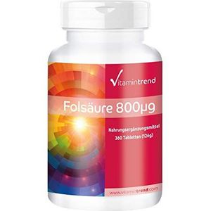 Foliumzuur tabletten 800mcg - 360 tabletten - ! VOOR 1 JAAR ! - veganistisch - vitamine B9 | Vitamintrend®