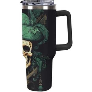40 oz roestvrijstalen beker met handvat piraat schedel grote capaciteit auto beker lekvrije reizen beker koffiemok dubbel drinkdeksel waterfles geschenken voor mannen vrouwen