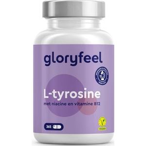 L-Tyrosine hoge dosering - 365 capsules - Met 1000 mg tyrosine per dagdosering - Aminozuur met vitamine B voor zenuwen, stofwisseling en psyche * - Een half jaar voorraad - 100% veganistisch