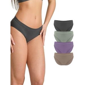 Risalti Microvezelonderbroek voor dames, milieuvriendelijk, 4 stuks, microvezel, ja-groen, zachter dan katoenen onderbroeken voor dames, naadloze slip, made in Italy, antraciet, haver, salie