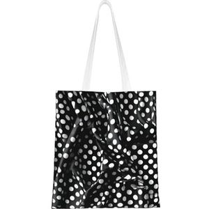 LamaMe Zwart-wit Golfkarton Dots 12ann Herbruikbare Canvas Tote Voor Winkelen Strand Moederdag Gift Bag, Zwart, Eén maat