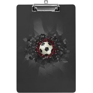 Voetbal Crash Zwart-rode Muur Grappig Klembord met Sterke Metalen Clip A4 Letter Size Acryl Clip Board met Gat om op te hangen