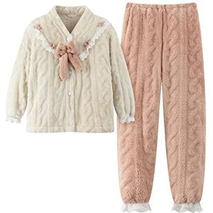 UKKO Pyjama Winter Warm Flanel Vrouwen Pyjama Sets Dikke Koraal Fluwelen Lange Mouw Fleece Nachtkleding Home Suits-5809Roze, Xl