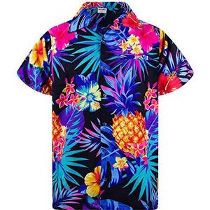 Funky Hawaiiaans Overhemd, Hawaii-Overhemd, Korte Mouw, Pineapple, Zwart Blauw, 3XL
