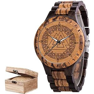 Viking houten herenhorloge, verstelbare Noorse mythologie Rune horloges Vintage modehorloge met geschenkdoos