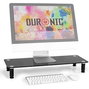 Duronic DM052-4 Monitorstandaard Verstelbaar TV Laptop Beeldscherm Standaard | Zwart Getemperd Glas | Scherm Steun Kantoor & Thuis | Werk & Hobby | Ergonomisch Schap 20 kg Capaciteit | 70 x 24 cm