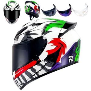 Volledige gezichtsmotorhelm, racemotorcrosshelm, compatibel met helder getint vizier, DOT-typegoedgekeurde straatfietshelm (M)(Clown,Large)