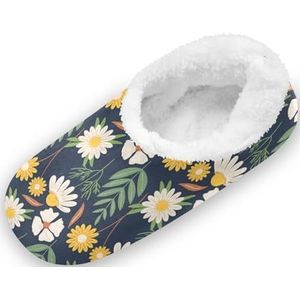 LI ZHI XIN Pantoffels voor jongens en meisjes, pluizige voeten, huispantoffels, kinderen, pantoffels, comfortabel, zacht, warm, katoen, voor binnen, koraalfleece, antislip, tropische bloemen, planten