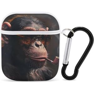 Een Roken Gorilla Leuke Case voor AirPods 2 & 1 Schokbestendige Beschermende Hoofdtelefoon Gevallen Cover Met Sleutelhanger voor Mannen Vrouwen