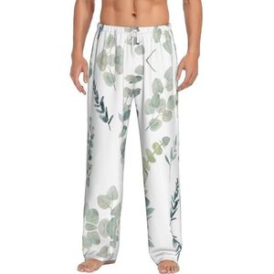 Eucalyptus Bladeren Mannen Lange Lounge Wear Broek Nachtkleding Pyjama Bottoms Nachtkleding Nachtkleding Met Zakken En Trekkoord, Wit, S