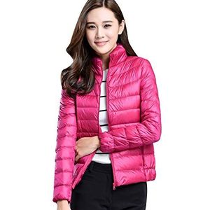 Licht donsjack voor dames, Lichtgewicht donsjack, winterjack, gewatteerd donsjack, ultralicht, zware jas, lente winterjas - roze - X-Small