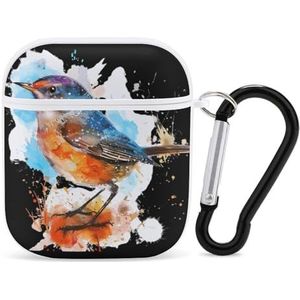Wren Aquarel Leuke Case Voor AirPods 2 & 1 Schokbestendige Beschermende Hoofdtelefoon Gevallen Cover Met Sleutelhanger Voor Mannen Vrouwen