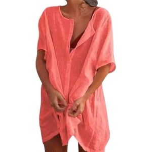 Bikini Cover Up Tunic Sexy Zee Through Dress Shirts Vrouwen Sexy Strandkleding Effen Kleur Bikini Strand Cover Up Zwempak Dames Zee (Watermeloenrood, XL)
