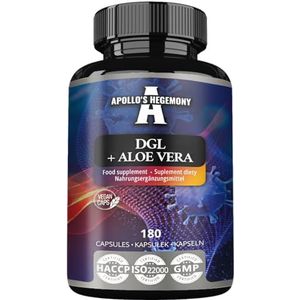 DGL + Aloë Vera (Zoethout + Aloë Vera poeder) 500mg - 180 Veganistische Capsules - 6 Maanden Bevoorrading - Supplement ter ondersteuning van spijsvertering en veerkracht - van Apollo's Hegemony