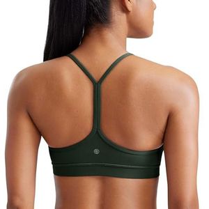 CRZ YOGA Vrouwen Low Impact Strappy Gewatteerde Sport BH Y Racer Back Spaghetti Riemen Yoga BH Tops Legend Green S