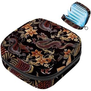 MUOOUM Borduurwerk Draken Bloemen Maandverband Opbergtas Draagbare Menstruatie Tas Voor Vrouwen Tiener Meisjes Menstruatie Cup Pouch Nursing Pad Houder