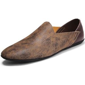 Loafers for heren, ronde neus, tweekleurig patchwork, leer, antislip, antislip, platte hak, klassieke instappers for feest (Color : Brown, Size : 43 EU)