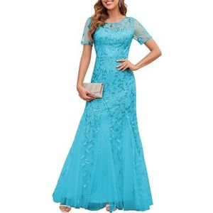 KIYNE Dames tule moeder van de bruid jurken met mouwen sprankelende pailletten zeemeermin formele avondjurk, Turkoois, 32