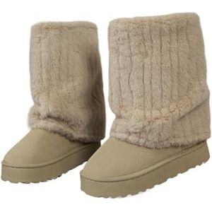 AYWTIUN Sneeuwschoenen voor dames, wintersneeuwlaarzen voor dames, dikke en warme damesschoenen van zacht suède, met dikke buisvormige zool (beige, 36)