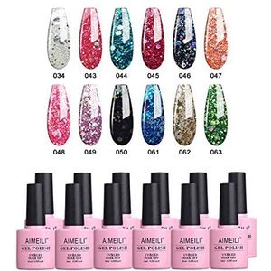 AIMEILI Gel Nagellak 10 ml, 12 Kleuren, Glitter, Rood, Blauw, Groen, Zilver, Goud, Oranje, Roze, Paars, Zwart Nagellak Set UV/LED Gel, Vegan Cruelty-Free Nail Manicure Set7