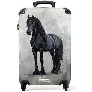 NoBoringSuitcases.com © Handbagage koffer Reiskoffer met wielen Trolleys Kinderkoffer in handbagage-middelgroot in 40 afbeeldingen (Statisch portret van een zwart paard, 55x40x20 cm)