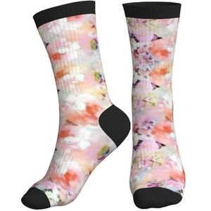 GUOLGP Mooie Roze Bloemenprint Mid-Tube Sportsokken Voor Mannen Vrouwen Hardlopen Met Antislip Fit Gym Jogging Training, Zwart, One size