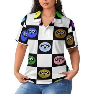 Panda Face Poloshirts voor dames, korte mouwen, casual T-shirts met kraag, golfshirts, sportblouses, tops, M