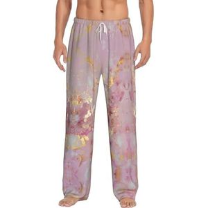 OKFSTY Rode Marmeren Textuur Heren Pyjama Bottoms,Pyjama Polyester Broek Voor Mannen Zachte Lange Lounge Pj Slaap Broek Met Zakken, Wit, XL