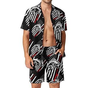 Verontruste vissen USA vlag Hawaiiaanse sets voor mannen button down korte mouw trainingspak strand outfits 3XL