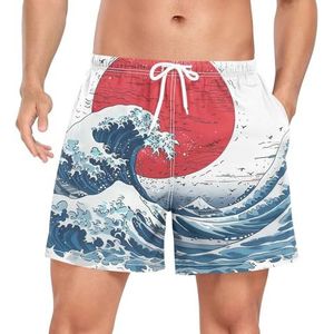 Niigeu Japanse vlag Great Sea Wave zwembroek voor heren, sneldrogend, met zakken, Leuke mode, XL