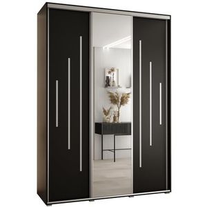 MEBLE KRYSPOL Davos 13 180 Kledingkast met drie schuifdeuren voor slaapkamer - Moderne Kledingkast met spiegel, kledingroede en planken - 235,2x180x45 cm - Zwart Zwart Zilver