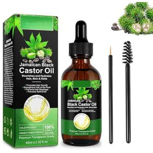Jamaicaanse zwarte ricinusolie, zwarte ricinusolie voor haargroei, 60 ml puur natuurlijke koudgeperste olie, voor wenkbrauwen, wimpers, haargroei, nagels en huid