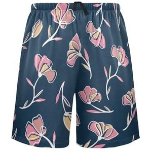 LI ZHI XIN Herenpyjamabroek, korte pyjamabroek, zomer casual shorts, elastische tailleband met trekkoord, rechte losse pasvorm met 2 zakken, S-XXL rood bloemenpatroon, Meerkleurig, S