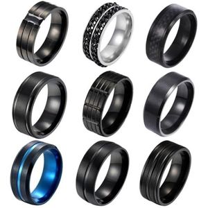 OLACD 9 STKS Fashion RVS Joint Rings: Mannen Klassieke Vinger Sieraden, Eén maat, Roestvrij staal