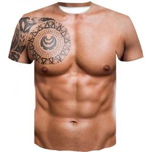XRHYJK Mannen 3D T-shirt Mannen 3D T-Shirt Bodybuilding Gesimuleerde Spier Tattoo T-Shirt Casual Naakt Huid Borst Spier Tee Shirt Grappige Korte Mouwen Kleding
