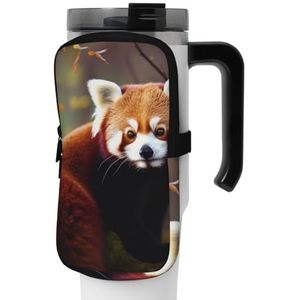 OUSIKA Rode Panda Print Water Fles Pouch Tumbler Pouch Bag Handheld Sport Drinken Fles Accessoires Tas Rits Pouch Riem Tas Voor Mannen Vrouwen, Zwart, S