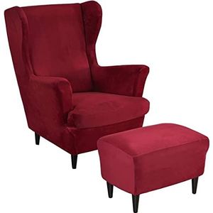 Velvet Wingback Chair Slipcover and Footstool Cover Stretch 2 Pieces Wing Chair Cover Set Ottoman Slipcover en 1 Piece Rectangle Storage Stool Covers Armchair Covers with Elastic Bottom (Color : #15