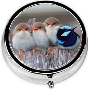 Vier vogels draagbare pillendoos, 3 compartimenten medicijnpillenetui, bedrukte pillenorganizer voor zakportemonnee en reizen