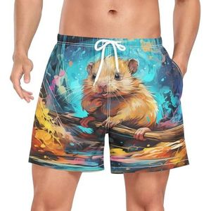 Leuke Baby Beaver Animal Heren Zwembroek Board Shorts Sneldrogende Trunk met Zakken, Leuke mode, S