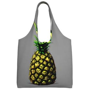 XIAOYANS Cartoon Ananas Extra Grote Capaciteit Schouder Canvas Tas Voor Winkelen Reizen Dagelijks Gebruik, Zwart, Eén maat