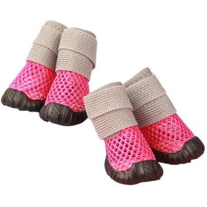 WEJIUAFB 4 stuks honden zomer holle schoenen, ademende mesh laarzen schoenen, kleine hond elastische zachte zolen schoenen, lente anti-slip katten puppy comfortabele slofjes rose rood 3-5 lbs voor