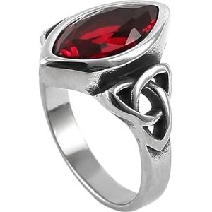 Viking Keltische Knoop Edelsteen Ring Voor Mannen Vrouwen - Handgemaakte RVS Triquetra Knot Crystal Stone Ring - Noordse Vintage Ierse Knoop Pagan Amulet Sieraden (Color : Red, Size : 13)