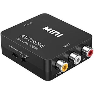 GLER RCA naar HDMI, AV naar HDMI Video Converter, 1080P Mini RCA Composiet CVBS AV naar HDMI Video Audio Adapter, Ondersteuning PAL/NTSC met USB voor TV/PC//PS3/PS2/STB/Xbox VHS/VCR/Blue-Ray