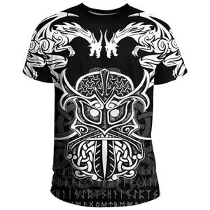 Nordic Celtic Odin Raven T-shirt - Viking 3D Digitaal Printen Vegvisir Unisex Ronde Hals Casual Straat Korte Mouwen - Middeleeuwse Pagan Summer Fitness Top (Color : Crow D, Size : 4XL)