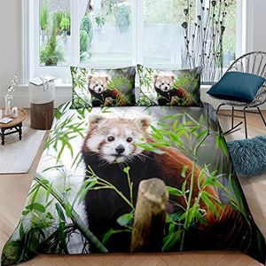 JZZFBW Beddengoed, 140 x 200 cm, bruin, schattige dierenrode panda, ademend, pluizig beddengoed met ritssluiting en 2 kussenslopen 80 x 80 cm kussensloop
