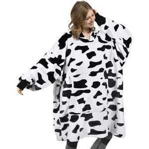Catalonia Classy Oversized hoodie-deken, enorme fleece capuchon met groot voorvak, super zacht, warm, comfortabel, volwassenen, dames en heren, koeienprint